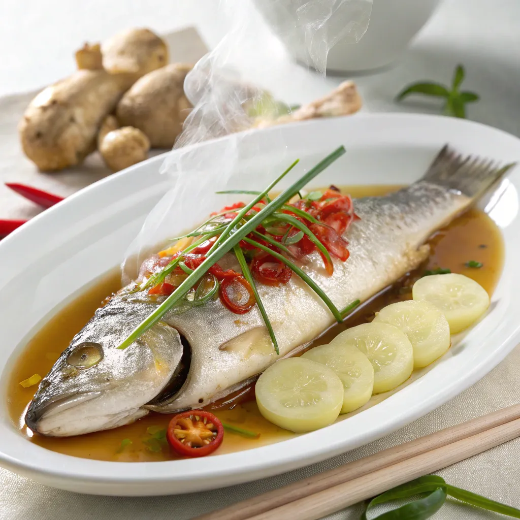 Steamed fish elegantly plated