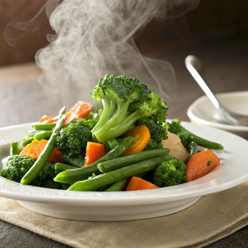 Steamed vegetables on a plate
